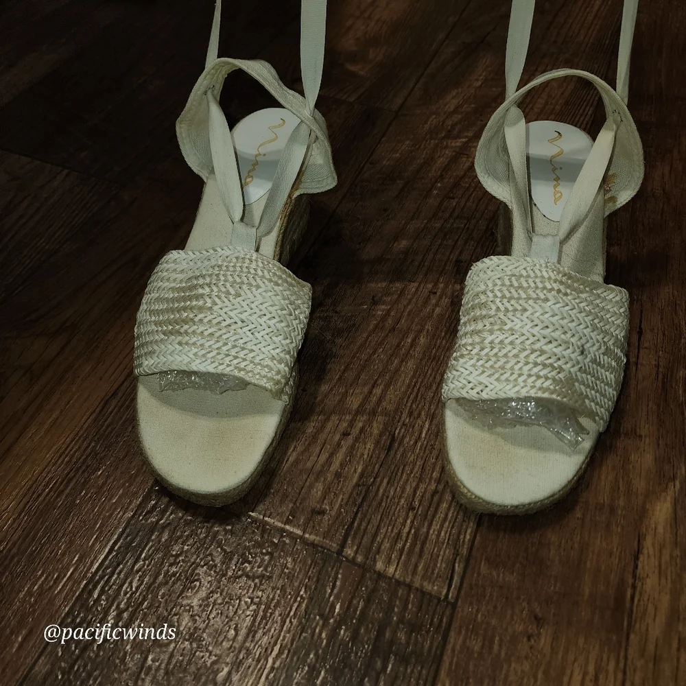 NINA ESPADRILLE SNAKE BRAID JUTE WEDGES!  NATURAL   ECRU